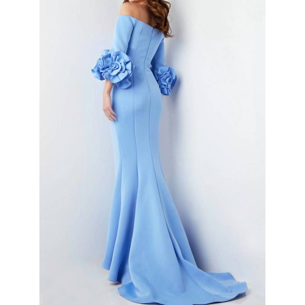NEW JOVANI scuba ruched bell sleeve dress in light blue - Picture 3 of 4